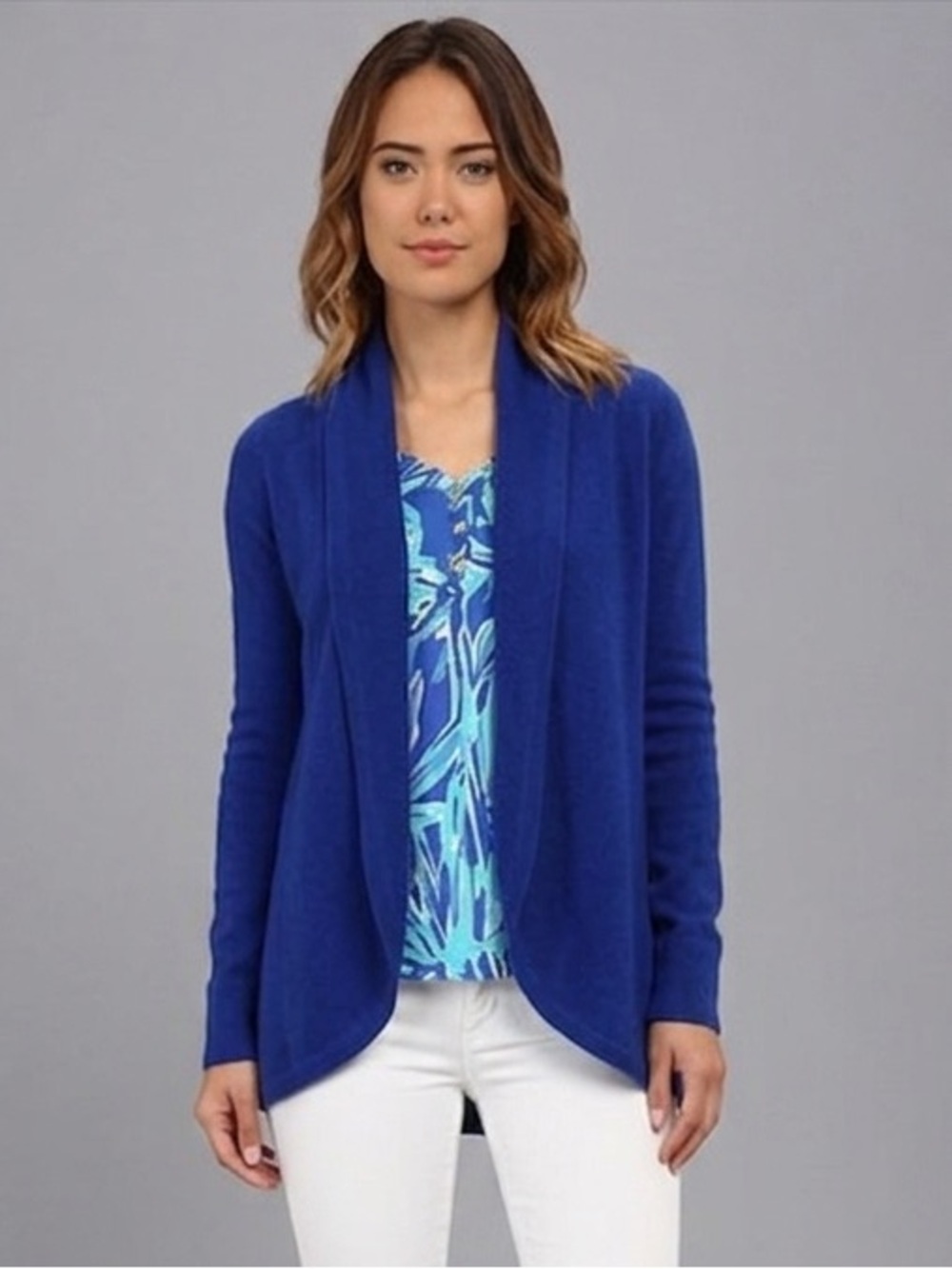 Lilly Pulitzer Womens Bryn Cashmere Open-Front Royal Blue Cardigan Size S